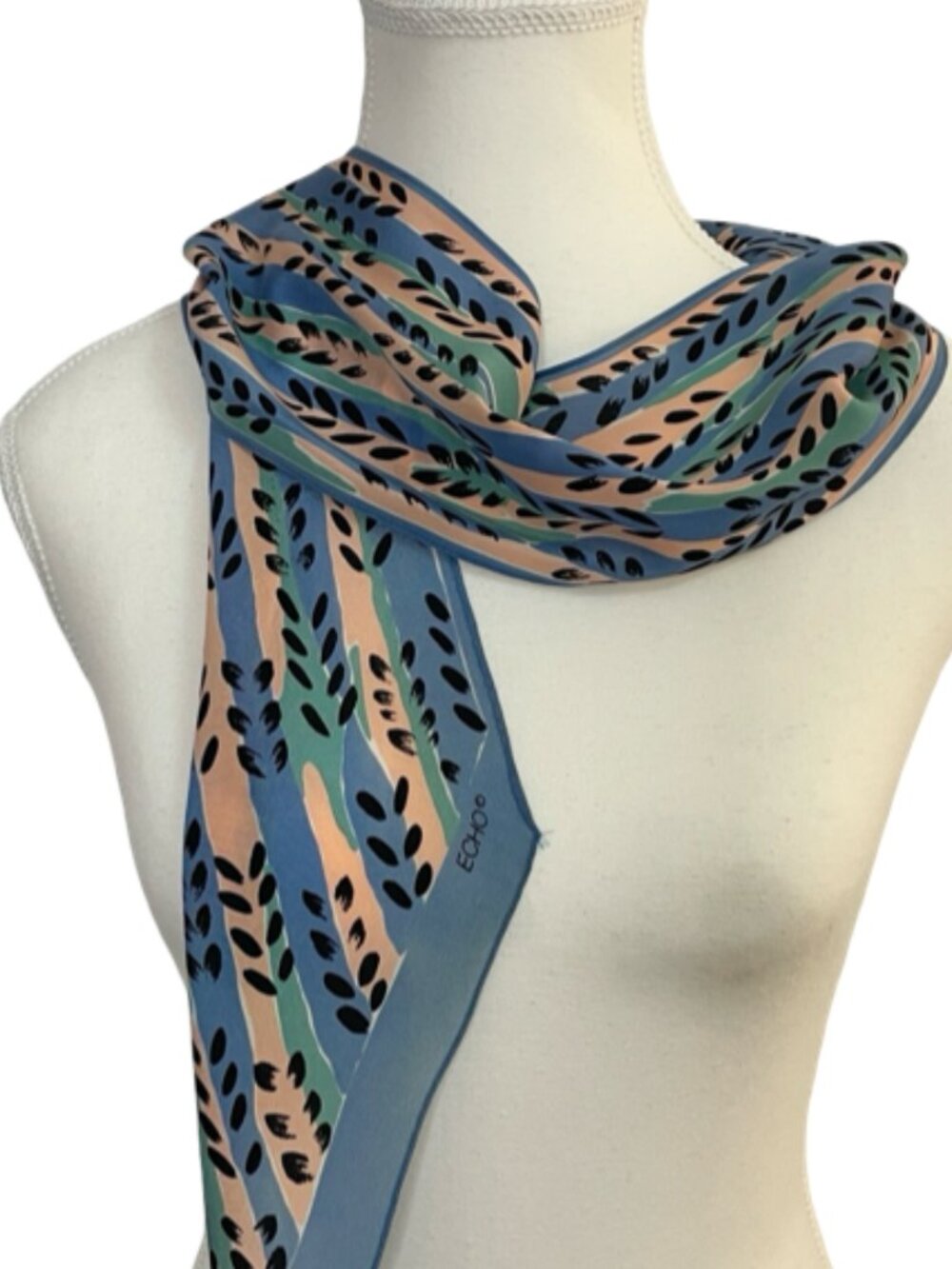 Echo Long Oblong Scarf Blue Green Abstract Stripe 59" x 5"